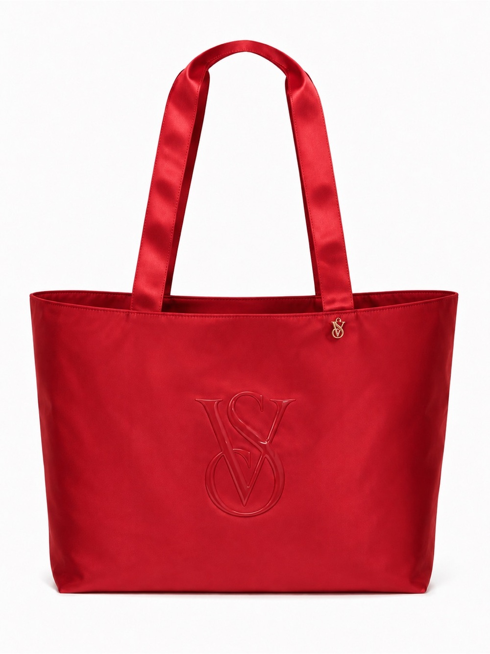 Victoria's Secret dark coral colored Satin Embossed Logo Tote